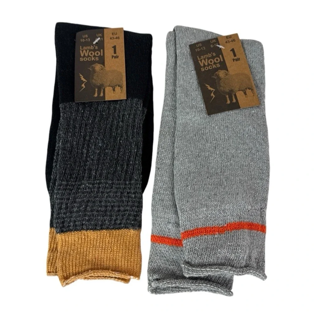 Lamb's Wool Blend Socks NEW Men's US 10-13 Lot of 2 Gray Orange Calf Length 1393